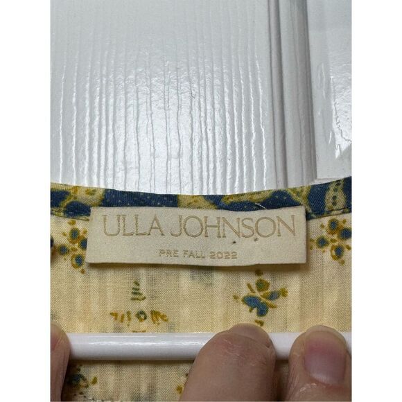 ULLA JOHNSON Kemala Tiered Waist Tie Printed Cotton-Blend Voile Maxi Dress 2 - Picture 3 of 16